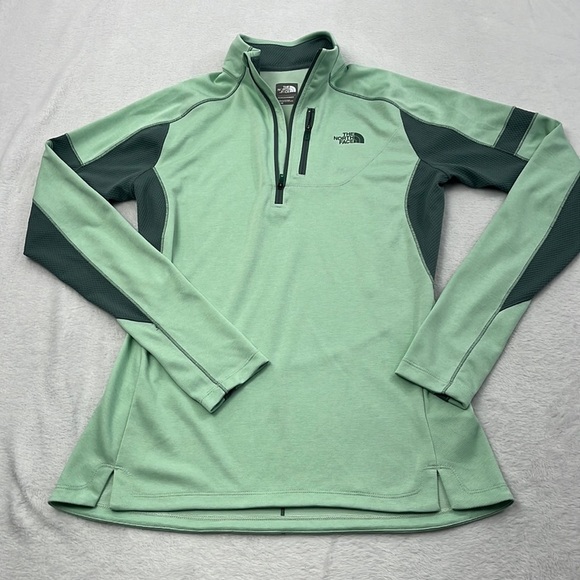 The North Face Light Green and Dark Green Quarter-Zip Hoodie - Picture 1 of 10